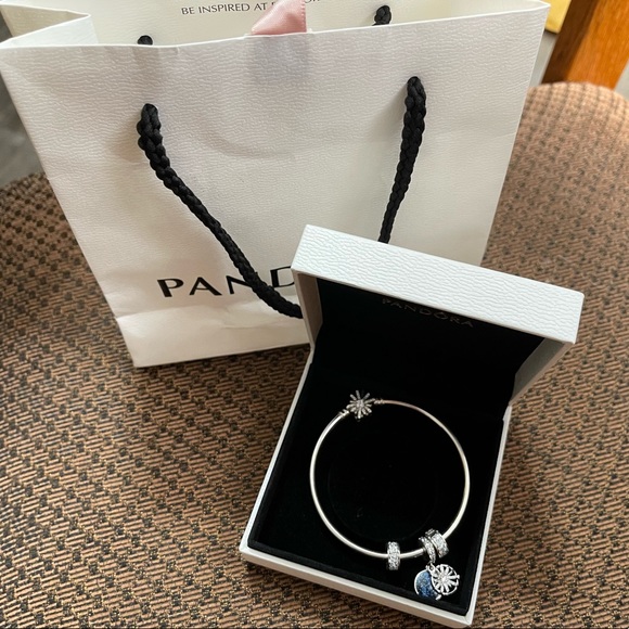 NWOT Limited Edition Pandora Fireworks Bangle Bracelet w/ 3 Christmas Charms EUC - Picture 3 of 15